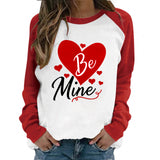 Valentine's Day T Shirt Long Sleeve Be Mine Printed Cotton Raglan Long Sleeve