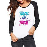 Halloween Costumes Letter Pattern Printed Raglan Color Contrast Long Sleeve T-shirt Women
