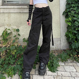 Julia Fox Low Rise Jeans Straight Pocket Overalls Cool Strap Hot Girl Dance Casual