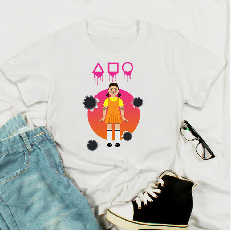 Squid Game Costume printed loose cotton round neck short sleeve t-shirt for women