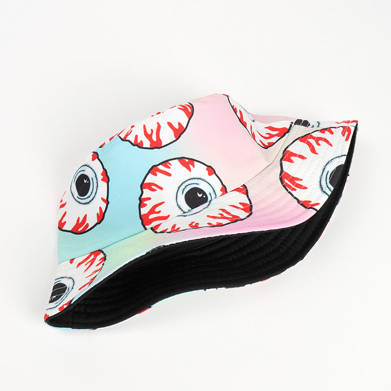 Bucket Hat Fishing Cap Cotton Print Fisherman Hat Cartoon Bucket Hat Female Printing Sun Hat Tide