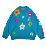 Man Fall Outfits Vintage Cartoon Small Flower Pattern Sweater Men and Women Loose Casual Coat