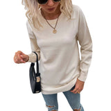 Women Pullover Knit Sweater Women's Autumn and Winter Sweater Women's round Neck Button Pure Color Split Knitwear