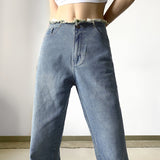 Julia Fox Low Rise Jeans Hollow Embroidered Flowers Burrs Slimming Bootcut Trousers