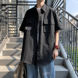 Men Shirts Workwear Shirt Solid Color Short Sleeve Shirt