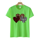 Valentine's Day T Shirts Couples Color Leopard Print Heart Printing Pullover Short Sleeve T-shirt