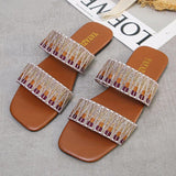 Women Open Toe Sands Flats Summer Flat Woven Flip Flops Fashion Beach Shoes