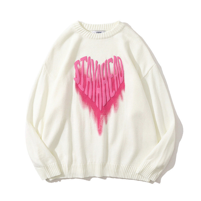 Men Sweater Heart Printing Knitwear Men Loose Pullover