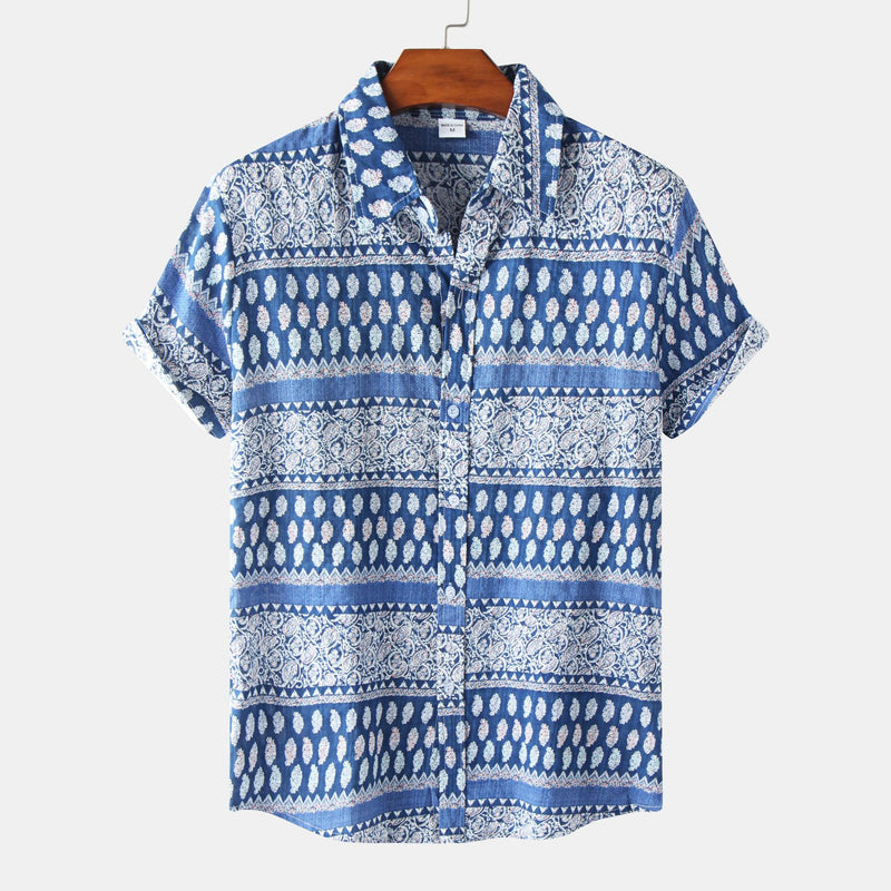 Camp Collar Shirt Ethnic Style Short Sleeve Shirt