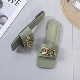 Women Open Toe Sands Flats Summer Metal Flat Ankle-Strap Sandals Fashion Flat-Heeled Slippers
