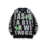 Men Sweater Letter Jacquard Sweater Men's Trendy Pullover