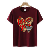 Valentine's Day T Shirts Couples Love Leopard Print Heart Printing Women's Pullover T-shirt