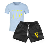 Vlone T Shirts & Shorts 2 Piece Set Men'S T-Shirt Set Casual Sweatpants Beach Shorts