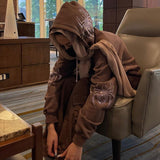 Vintage Y2g Shirts Printed Cardigan Hooded Baggy Coat