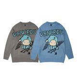 Men Sweater Cartoon Character Brocade Sweater Men's Street Trend Loose round Neck Sweater