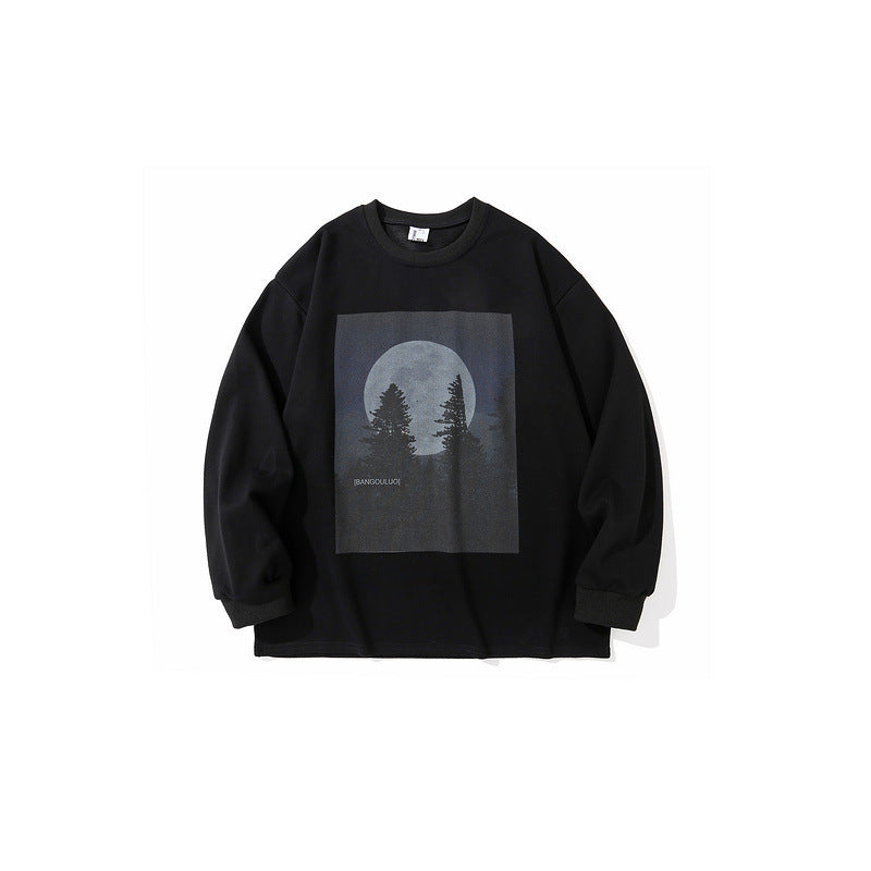 Man Fall Outfits Printed Long-Sleeved T-shirt Men's and Women's Loose Long-Sleeved T-shirt
