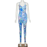 Summer High Waist Printed Suspenders Skinny Hip Raise Casual Sports Jumpsuit for Women