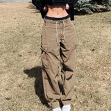 Julia Fox Low Rise Jeans Hip Hop Style Lace-up Straight Multi-Pocket Casual Jeans Hot Girl Slimming Low Waist Overalls Trousers