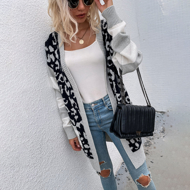 Women Cardigan Sweater Women's Leopard Print Sweater for Autumn and Winter