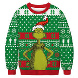 Men and Women Grinch Sweater Christmas Printed Crew Neck Sweatshirt Loose Couple