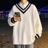 Men's Sweatshirt Fall Winter Men plus Size V-neck Pullover Sweater Loose
