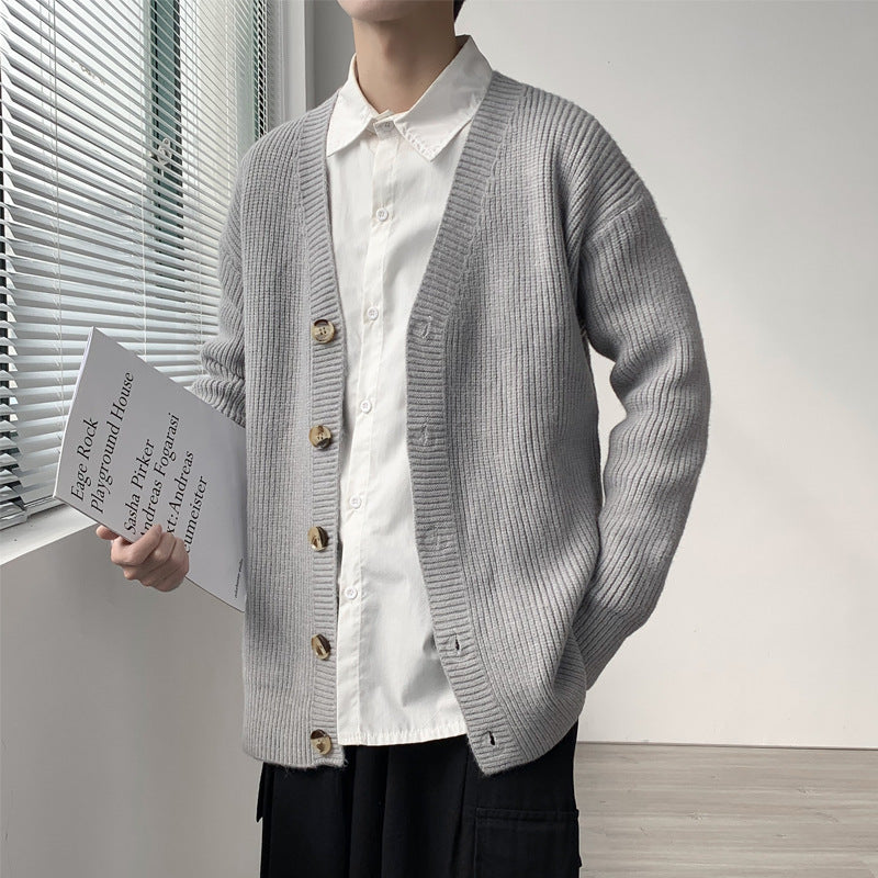 Men's Jackets Autumn and Winter Loose Men's V-neck Knitted
