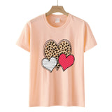Valentine's Day T Shirts Couples Leopard Print Heart Printing Women's Pullover Short Sleeve T-shirt