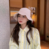 Women Bucket Hat Solid Color Big Brim Fisherman Sun Hat