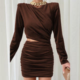 Blue Velvet Dress Gold Velvet Sexy Pleated Hip Skirt