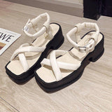 High Heels Slippers Summer Chunky Heel Open Toe with Buckle High Heel Roman Style Shoes