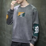 Men Hoodie Deerskin Velvet Embroidery Loose Casual