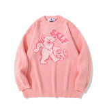 Men Sweater Cartoon Bear T-shirt Knitwear Men Loose Pullover