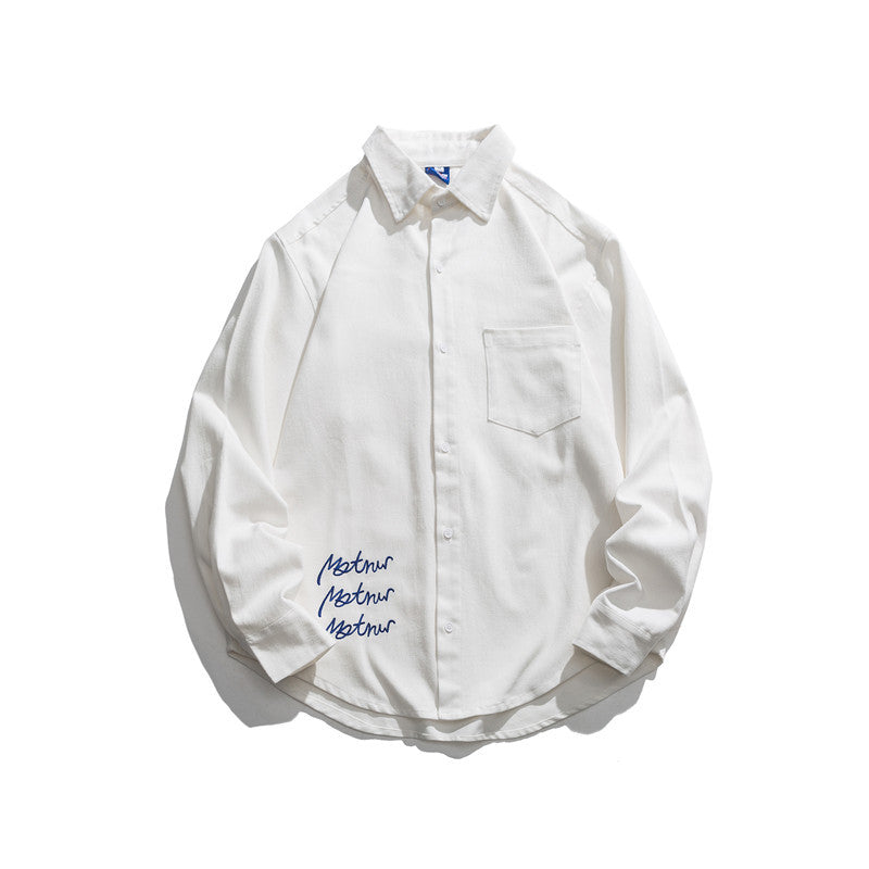 Man Fall Outfis Simple Letter Embroidered Long Sleeve Shirt Loose Casual Polo Collar Shirt