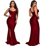Kendall Jenner Wedding Guest Dress Bandeau Sling Long Dress Slit Sheath Skirt