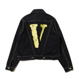 Vlone Jean Jacket 2021 Autumn And Winter Large V Men'S And Women'S Casual High Street Black Denim Jacket Jacket