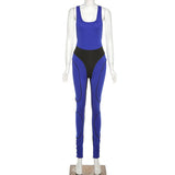 Women's Spring Clothing Fashion Color Contrast Stitching High Waist Tight Sleeveless Sports Fitness Jumpsuit