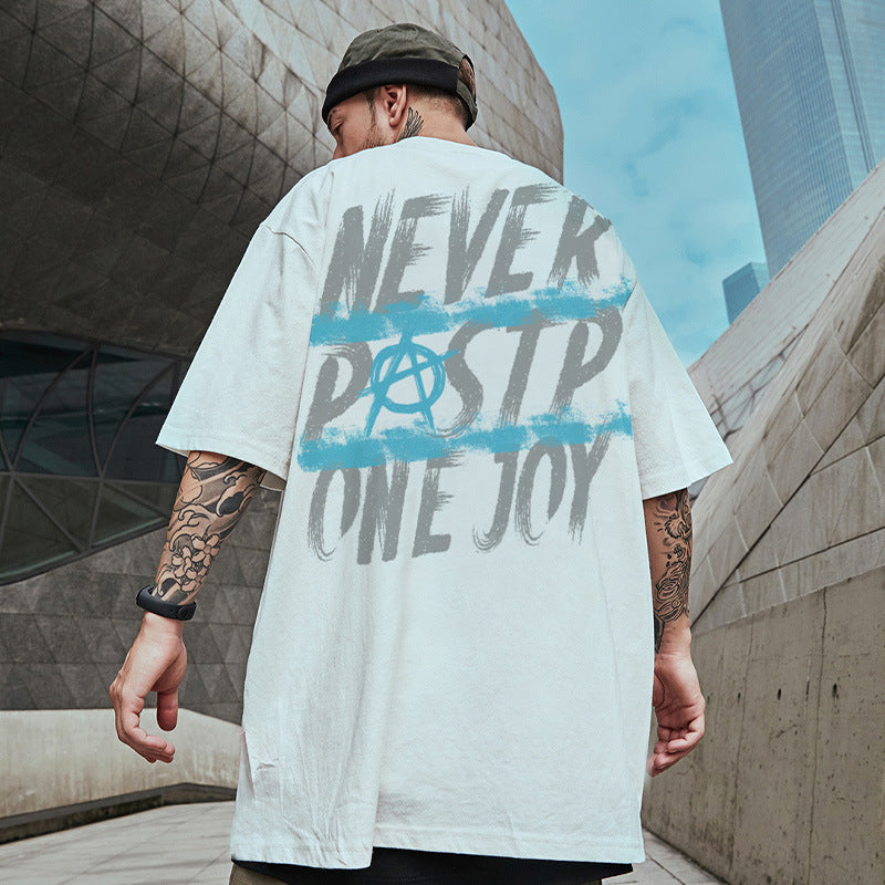 Men T-Shirts Loose Half Sleeve round Neck Print