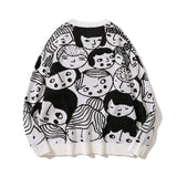 Men Sweater Cartoon Jacquard round Neck Sweater Men Harajuku Style Trendy Brand round Neck Sweater Autumn