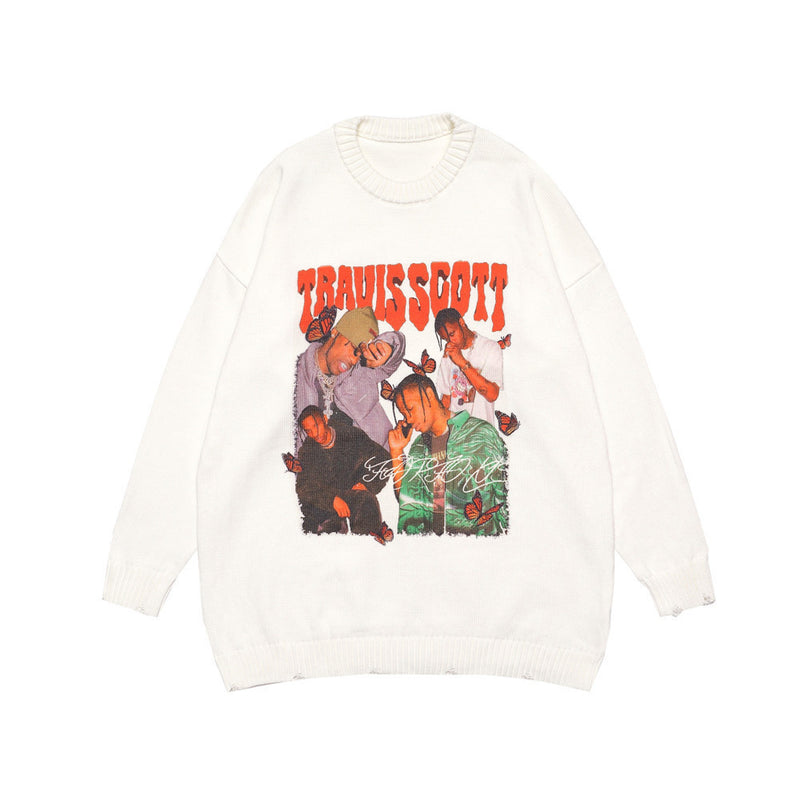 Men Sweater Printed Sweater Men's Street Hip-Hop Trendy Loose