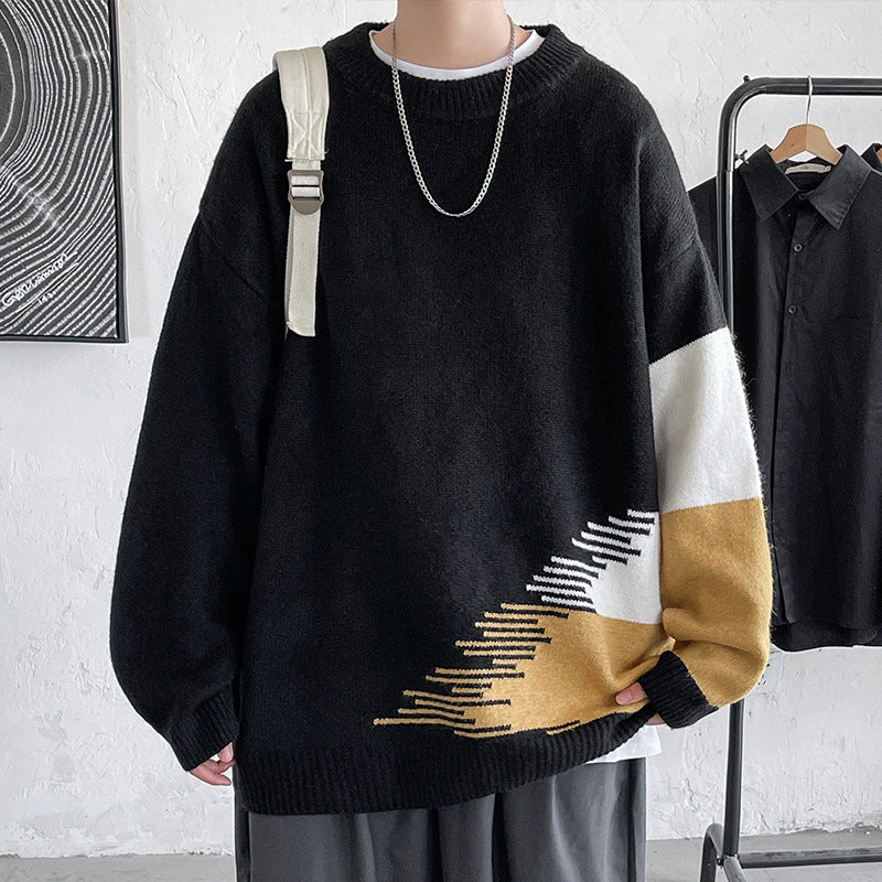 Men's Sweatshirt Autumn and Winter Men's Large Size Patchwork round Neck Loose