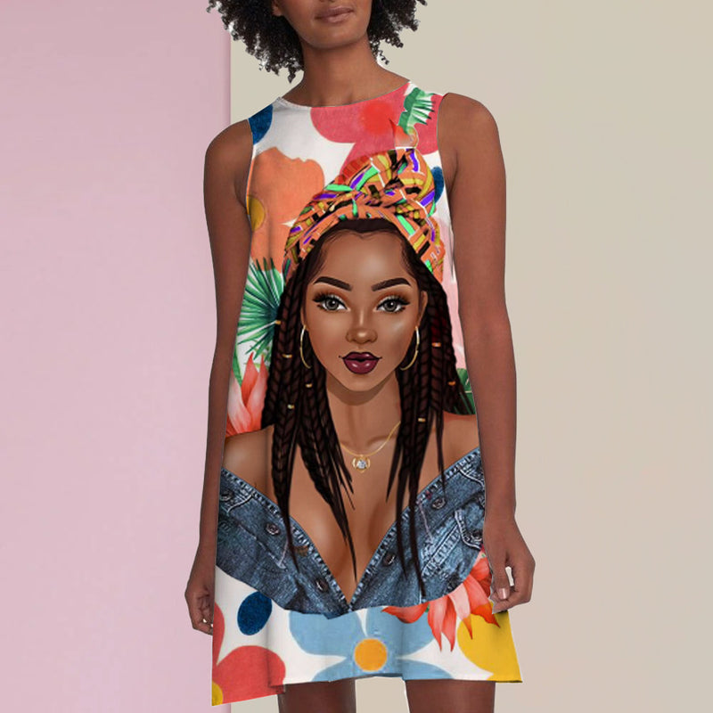 African Dashiki Dress Women's Sleeveless Summer Loose Dress Casual