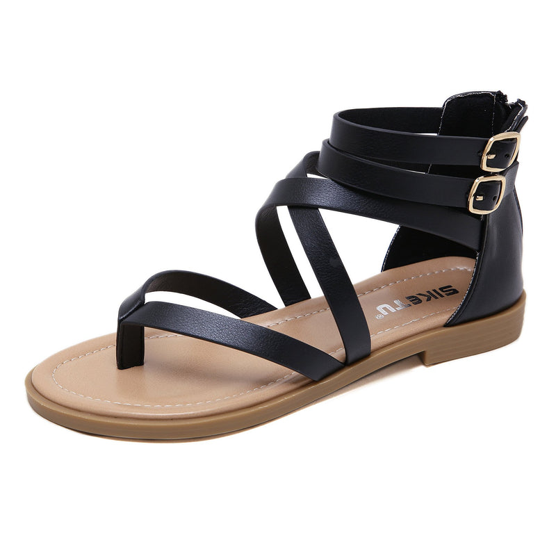 Fancy Sandals Summer Large Size Fashion Zipper Flip-Toe Flat Sandals