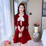 Maxi Burgundy Dress Formal Autumn and Winter Knitted Dress Women's Long Sleeve Pullover Sweater Skirt
