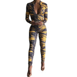 Autumn Printed Contrast Color High Waist Hip Lift Tight Sports Fitness Jumpsuit