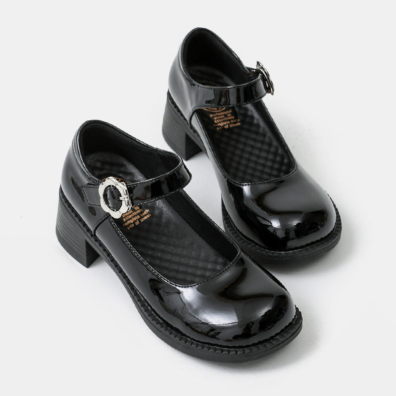 Mary Jane Shoes Women'S Retro High Heel Round Toe Pumps Small Leather Shoes