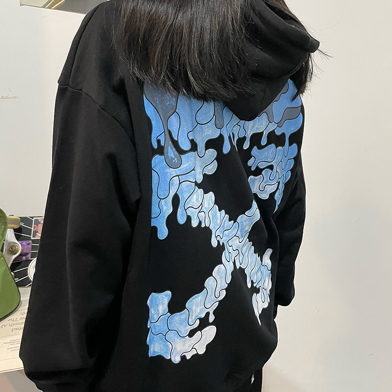 off White Hoodie Dissolved Water Drop Blue Gradient Arrow Hooded Sweater Thin Coat