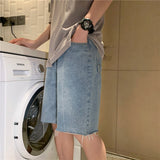Men Denim Shorts Men's Summer Student Loose Wide Leg
