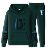 Vlone Hoodie & Pants 2 Piece Set Sweatshirt Autumn Print Baggy Coat