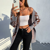 Women's Cardigan Knit Sweater Women's Autumn Winter Sweater Leopard-Print Sweater Cardigan