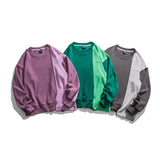 Man Fall Outfis Color Contrast Patchwork Round Neck Sweater Loose Casual Bottoming Top